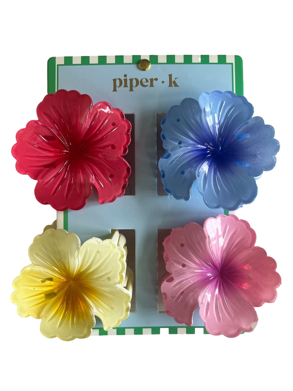 Piper K Tropical Floral Hair Claw Clips - Red, Blue, Yellow, Pink